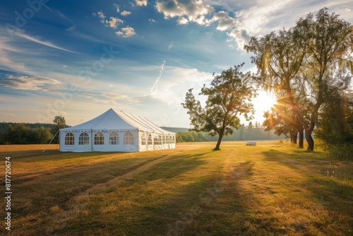 White tent for weddings or events in field