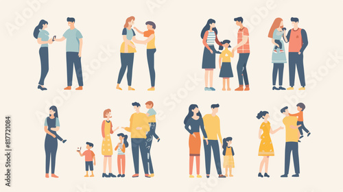 Set of fathers and mothers with sons design Family 