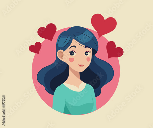 femine girl with heart symbols. Happy and in love mood