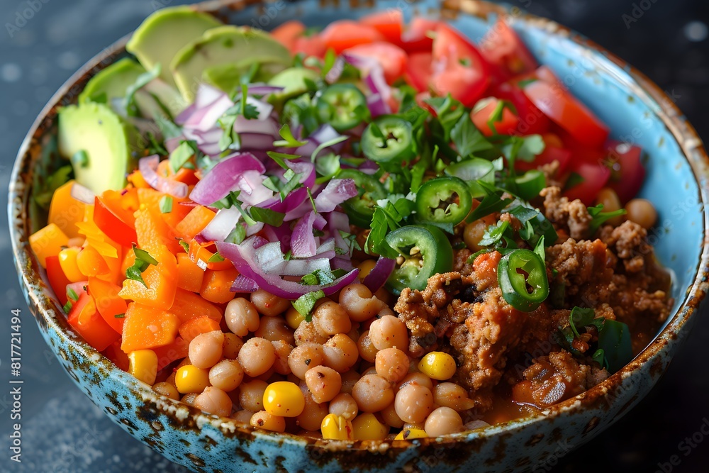 A bowl of beans, tomatoes, and avocado A bowl of beans, tomatoes, and avocado