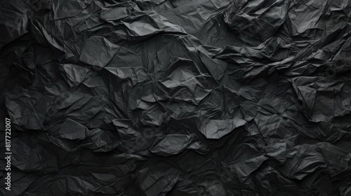 Black textured background with a wrinkled and crumpled surface paper texture