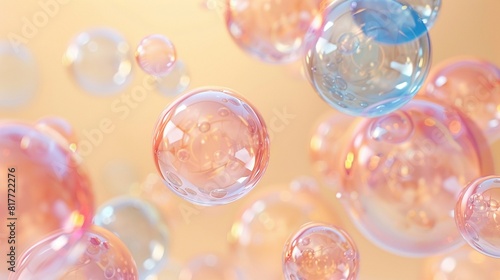 Contemporary artwork featuring a cluster of minimalistic bubbles in pastel tones, contrasted against a beige background for a refined elegant aesthetic 8K , high-resolution, ultra HD,up32K HD © ธนากร บัวพรหม
