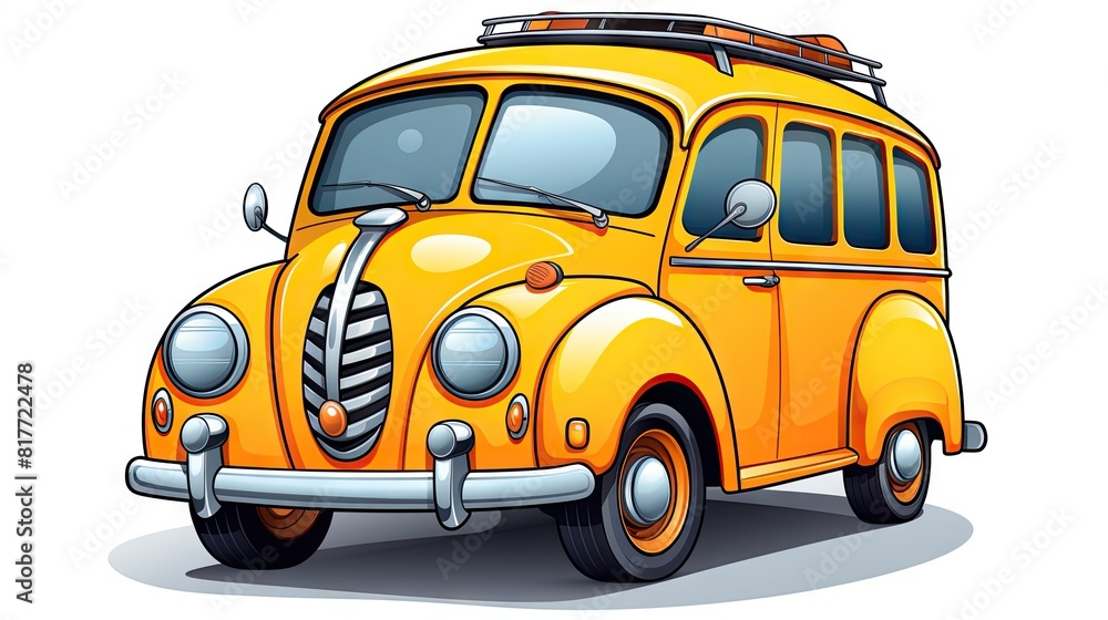 Colorful Cartoon Yellow Car Illustration for Kids Coloring Pages and Activity Sheets