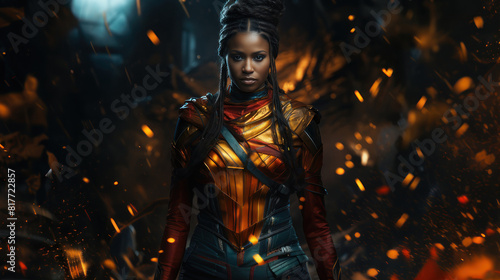 Portrait of Female Superhero in Dramatic Lighting and Heroic Pose