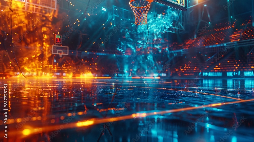 Artistic depiction of a basketball league game, with a focus on the court and net, using bright, contrasting colours to enhance the competitive atmosphere 8K , high-resolution, ultra HD,up32K HD Artistic depiction of a basketball league game, with a focus on the court and net, using bright, contrasting colours to enhance the competitive atmosphere 8K , high-resolution, ultra HD,up32K HD