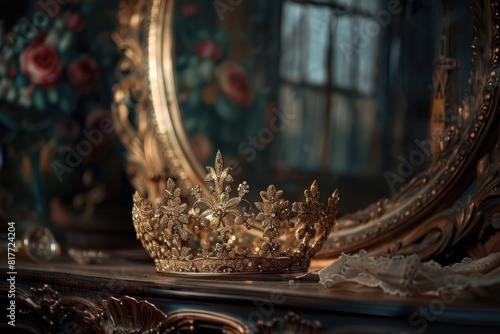 wedding crown places in front of mirror © aqsa