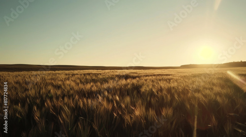 Agricultural wheat field in the light of the sun. Ripe wheat is heading. Background concept of nature  gardening  ecology.