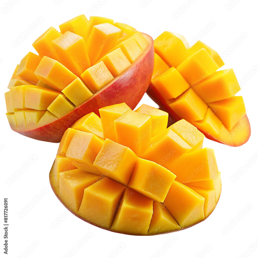 A mango cut into slices isolated on transparent background A mango cut into slices isolated on transparent background