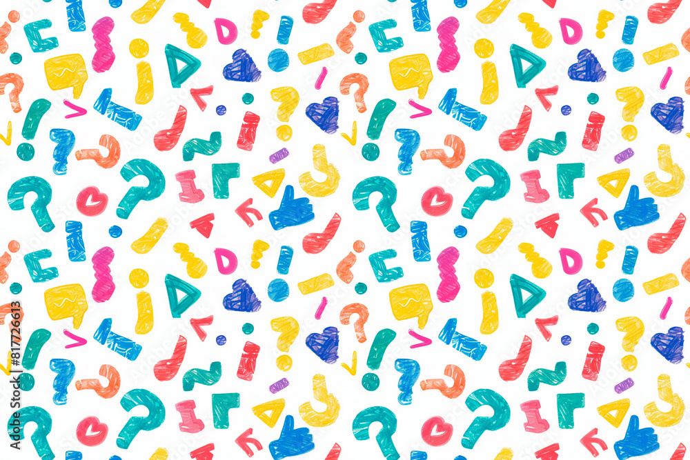 A colorful pattern of shapes and numbers with a question mark in the middle A colorful pattern of shapes and numbers with a question mark in the middle