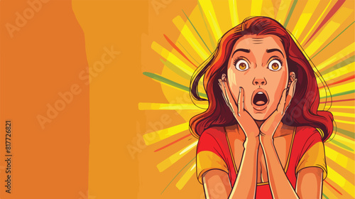 Shocked young woman on color background Vector  style