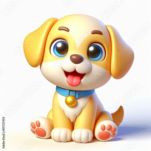 Cute Adorable 3D Cartoon Dog with Tongue Out and Happy Expression  on White Background - A Funny Puppy