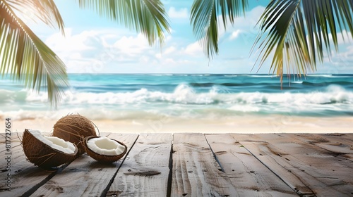 Wallpaper Mural Blank Wooden table with sea background front view Torontodigital.ca