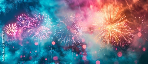 Vibrant display of colorful fireworks lighting up the sky on New Years Eve  symbolizing celebration and excitement  perfect for an event advertisement 8K   high-resolution  ultra HD up32K HD