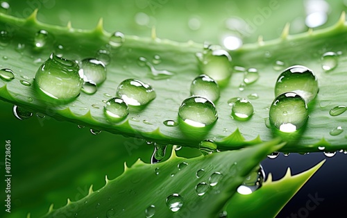 Aloe Vera green leaves covered in water drops. Aloe vera is a very useful herbal medicine for skin care. Ai generative photo