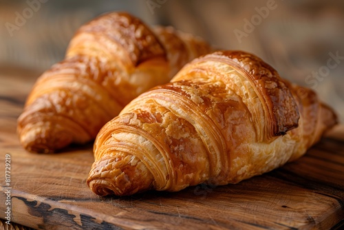 Two croissants on a wooden cutting board