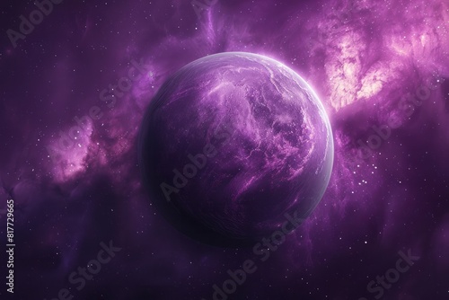 Fototapeta Naklejka Na Ścianę i Meble -  A purple planet surrounded by a vibrant purple nebula in outer space