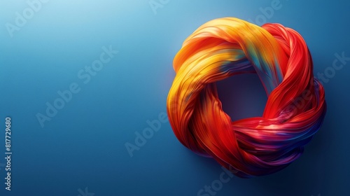 Vibrant twisted ribbon in red and yellow against a blue background.