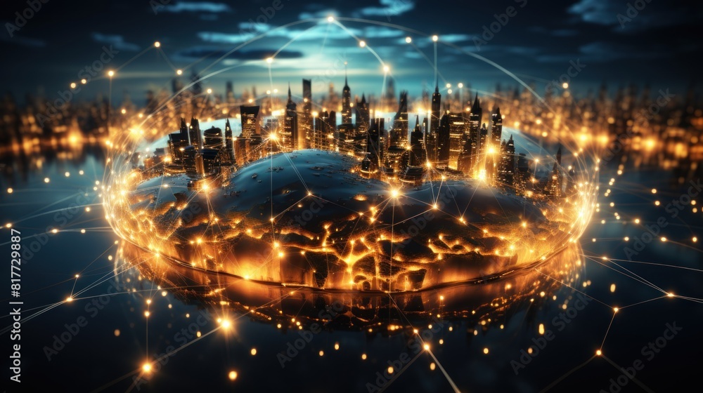 Futuristic Global Cityscape Connected by Digital Network with Glowing Light Nodes Futuristic Global Cityscape Connected by Digital Network with Glowing Light Nodes