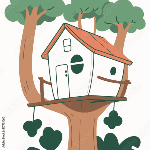 Vector illustration of a playful Treehouse for preschoolers' storytime