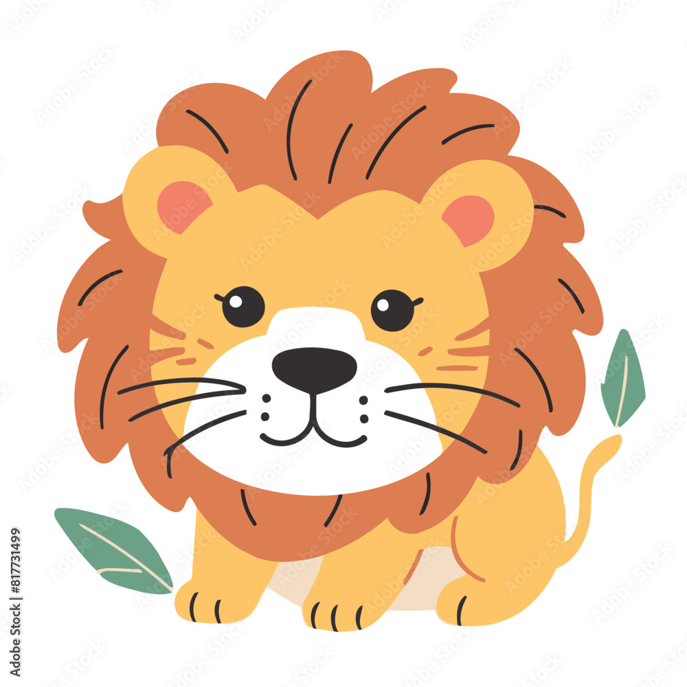 Obraz premium Vector illustration of a cute Lion for kids story book