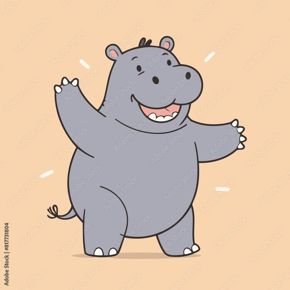 Fototapeta premium Vector illustration of an adorable Hippo for young readers' books