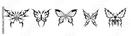 Set of neo tribal tattoo butterfly. Abstract ethnic shapes in gothic style. Individual designer elements for decorating