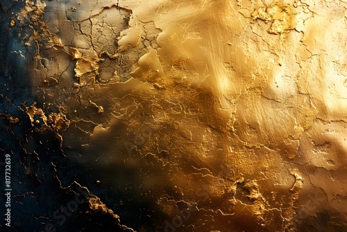 Gold paint splatter on black background and golden plate