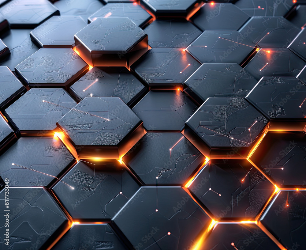 a futuristic hexagon wallpaper with glowing elements