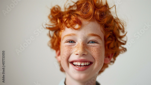 cheerful cute red-haired boy with freckles © Sheviakova