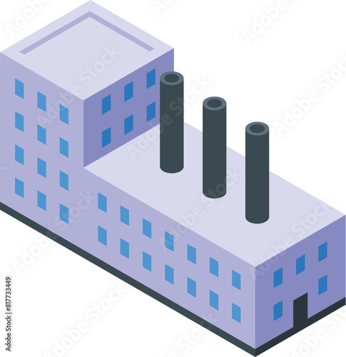 Modern isometric vector illustration of a blue factory with chimneys