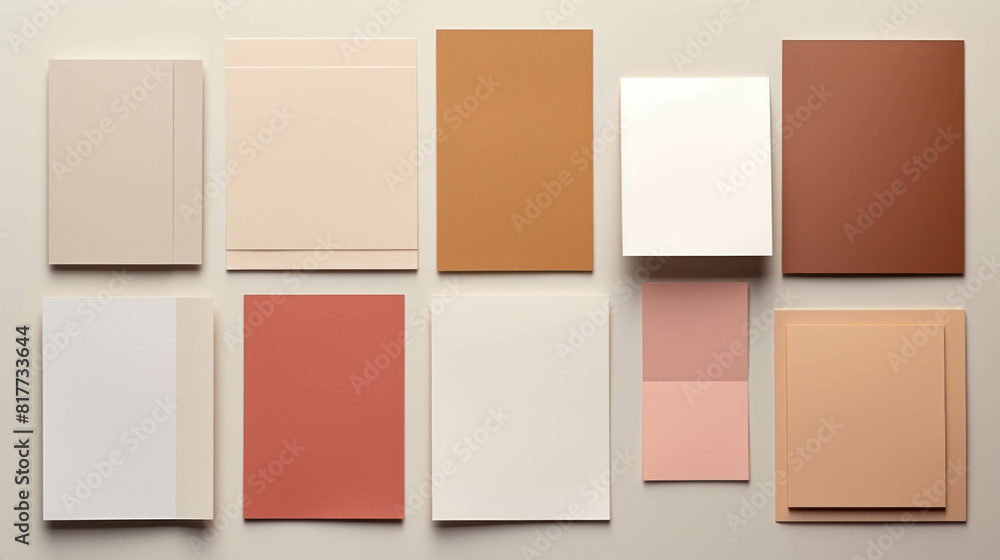 Set of blank earth tone post-it sticky paper notes reminder, Ripped papers, torn page pieces