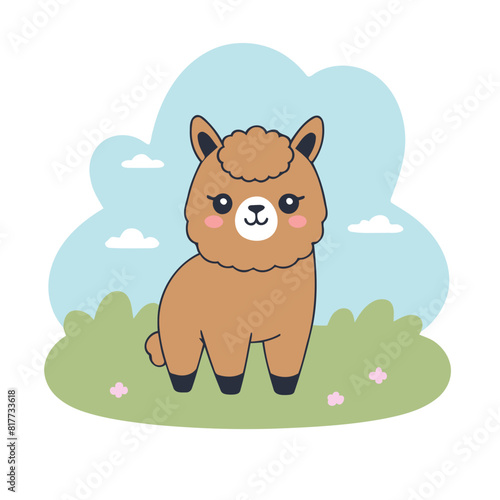 Vector illustration of a cute Alpaca for kids story book
