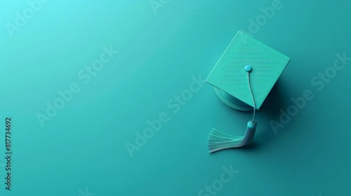 Tiffany blue background with graduation cap and tassel on the right side