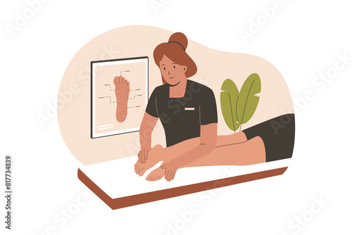 Foot massage therapist vector concept, alternative medicine concept. Flat illustration concept