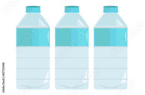 水のペットボトル3本セット。ミネラルウォーター。ベクターイラスト