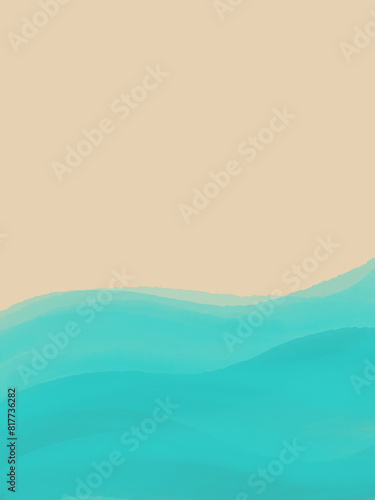 Abstract background illustration of sand and waves of water. Different transparancy and shades of blue. Azure watercolor wave paint on sand color backdrop. Summer colors. Coast aerial view. photo