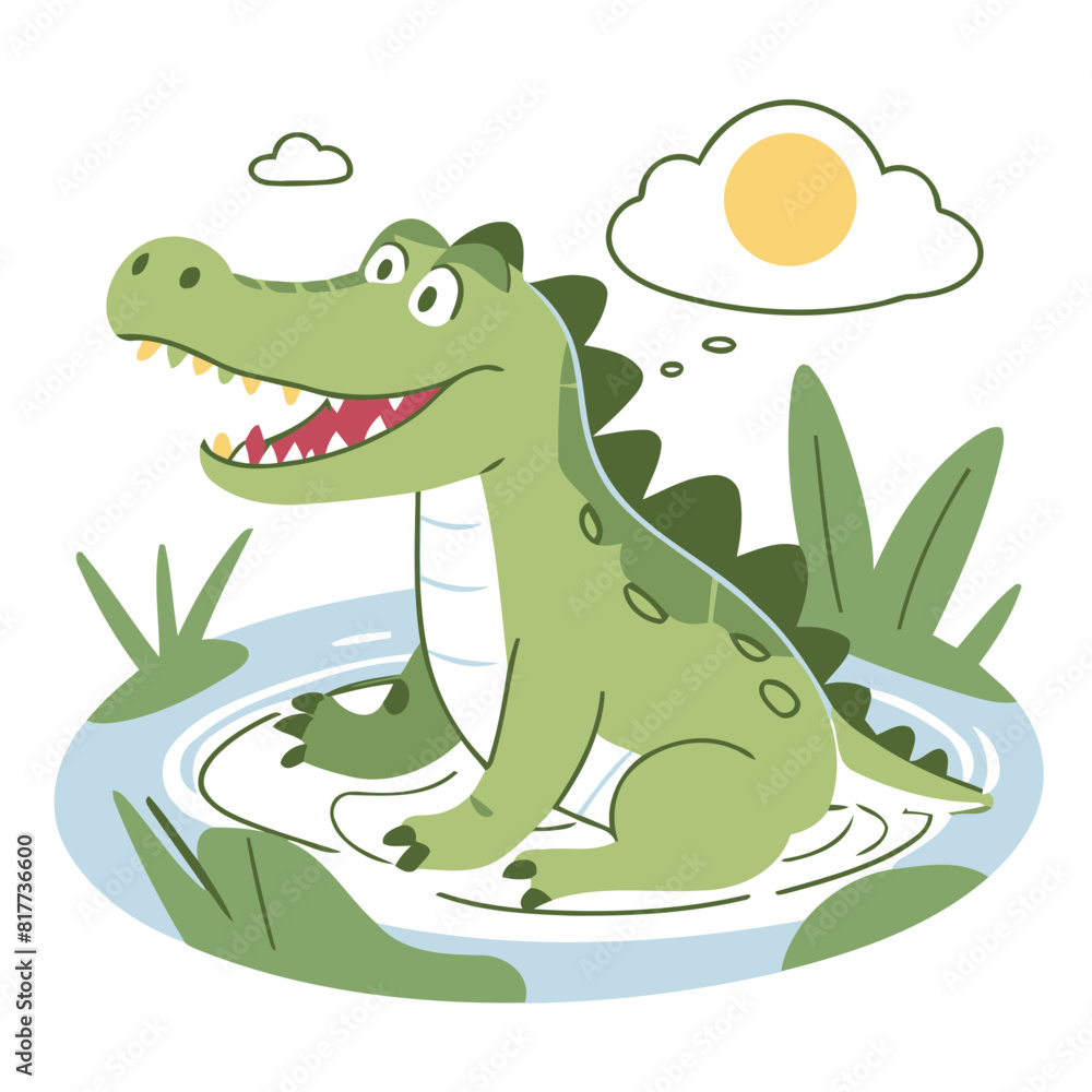 Fototapeta premium Vector illustration of an endearing Alligator for kids' bedtime stories