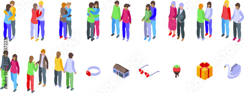 Soulmate vector. A group of people are hugging and holding hands. There are many different people in the group, some are wearing glasses and some are wearing a ring. There is a house in the background