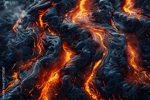 Lava flowing down the side of a volcano