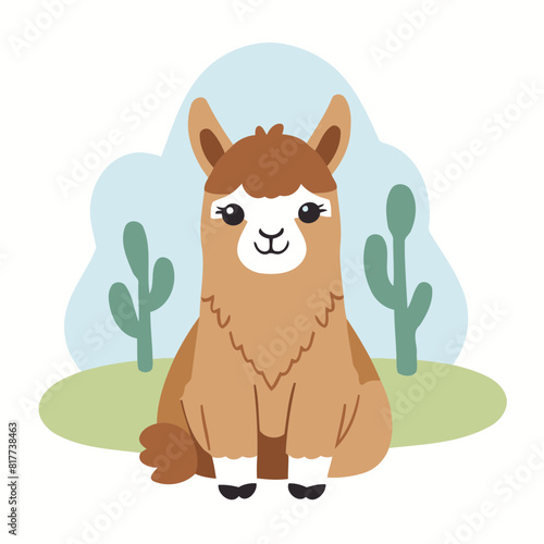 Vector illustration of a cute Alpaca for toddlers