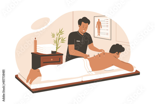 Acupuncture treatment concept, Alternative Medicine Concept. Flat illustration concept