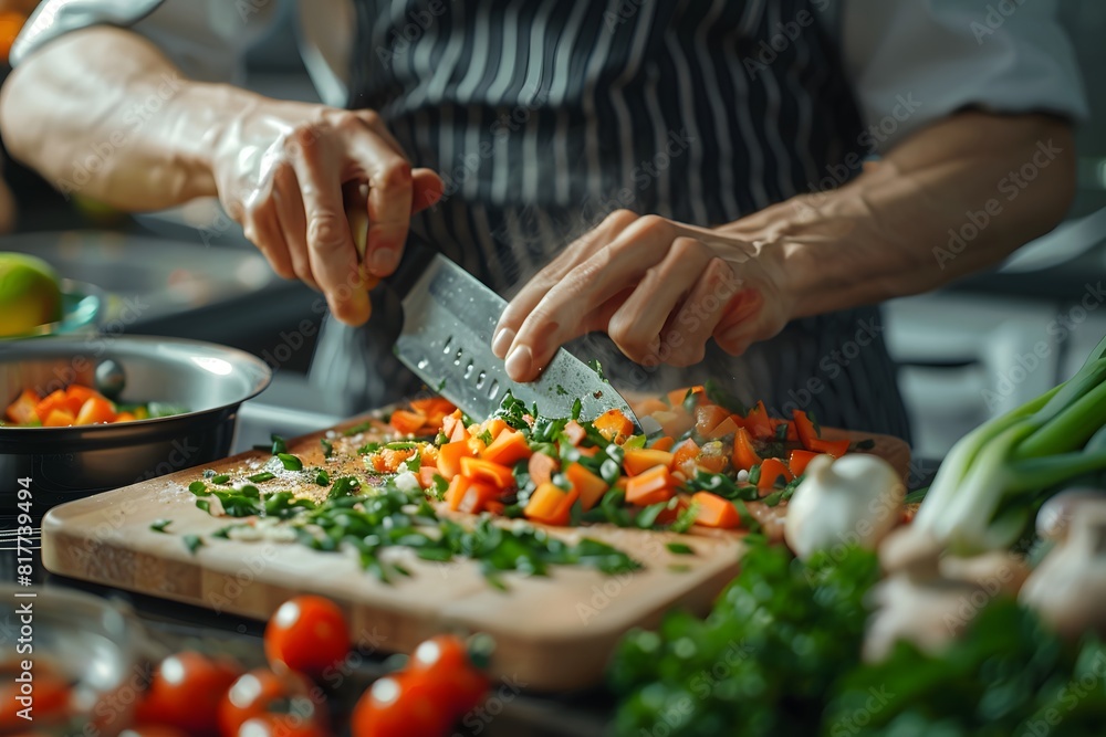 Someone is cutting up vegetables on a cutting board with a knife Someone is cutting up vegetables on a cutting board with a knife