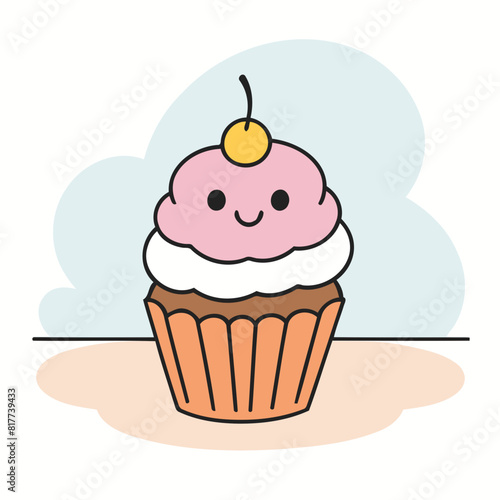 Cute vector illustration of a Cupcake for youngsters' picture books