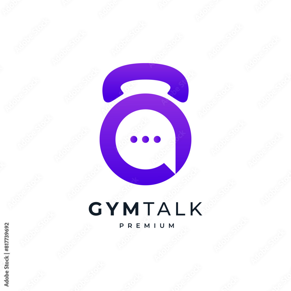 kettlebell with dialog balloons and telephone for communication, gym and fitness application logo kettlebell with dialog balloons and telephone for communication, gym and fitness application logo