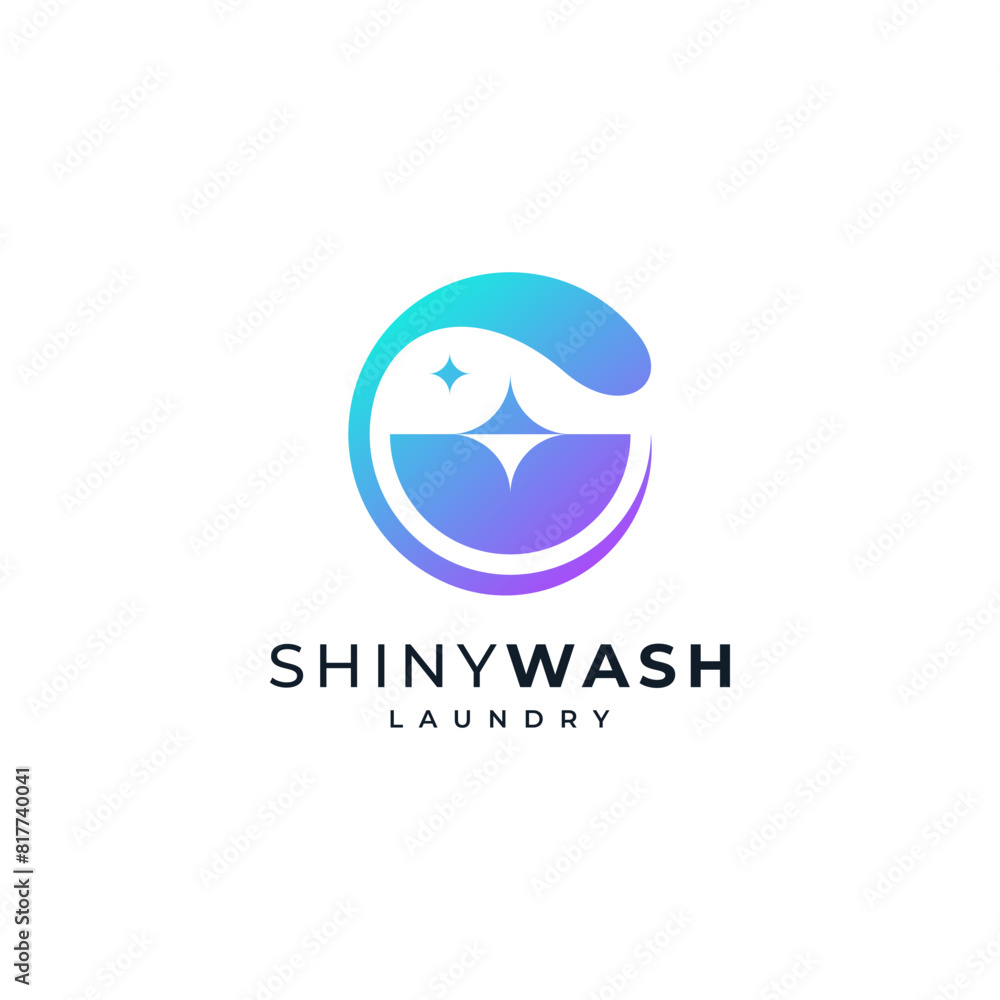 colorful and shiny water splash and stars for laundry logo design