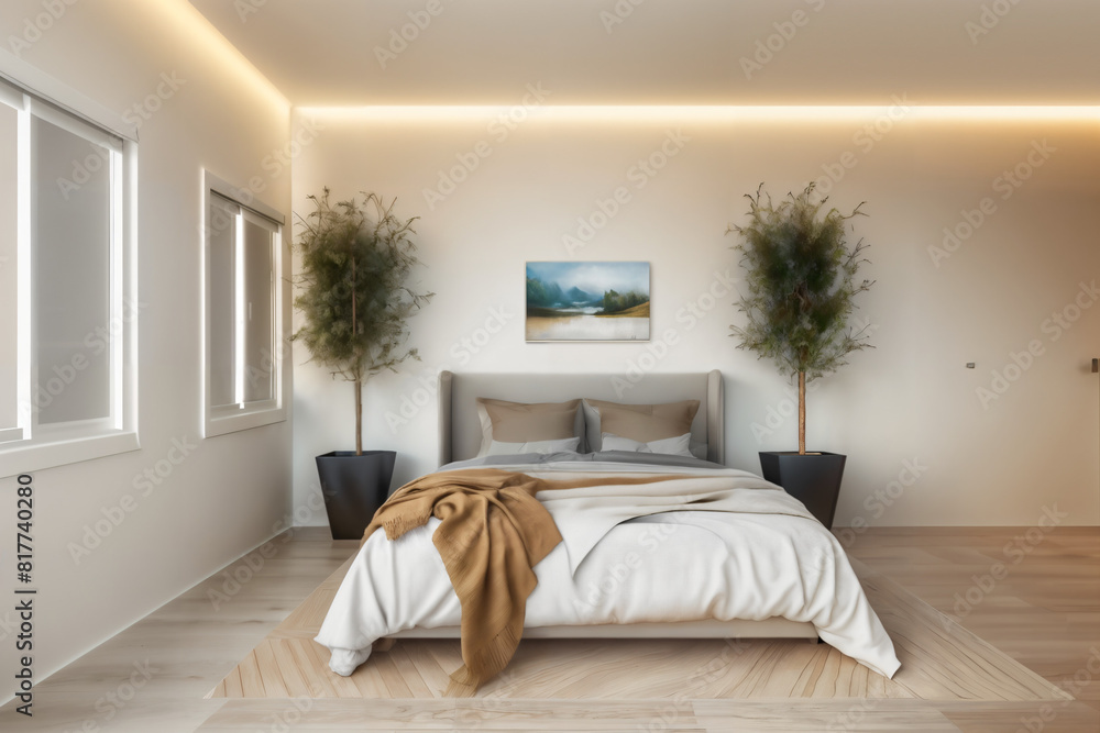 Bed hotel room minimalist bedroom 3D Ai
