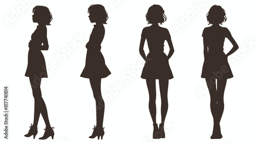 Silhouette caricature skinny woman in clothes with sh
