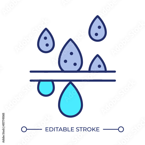 Water filtration RGB color icon. Desalination process. Waterdrop falling. Sanitation system. Water purification. Isolated vector illustration. Simple filled line drawing. Editable stroke