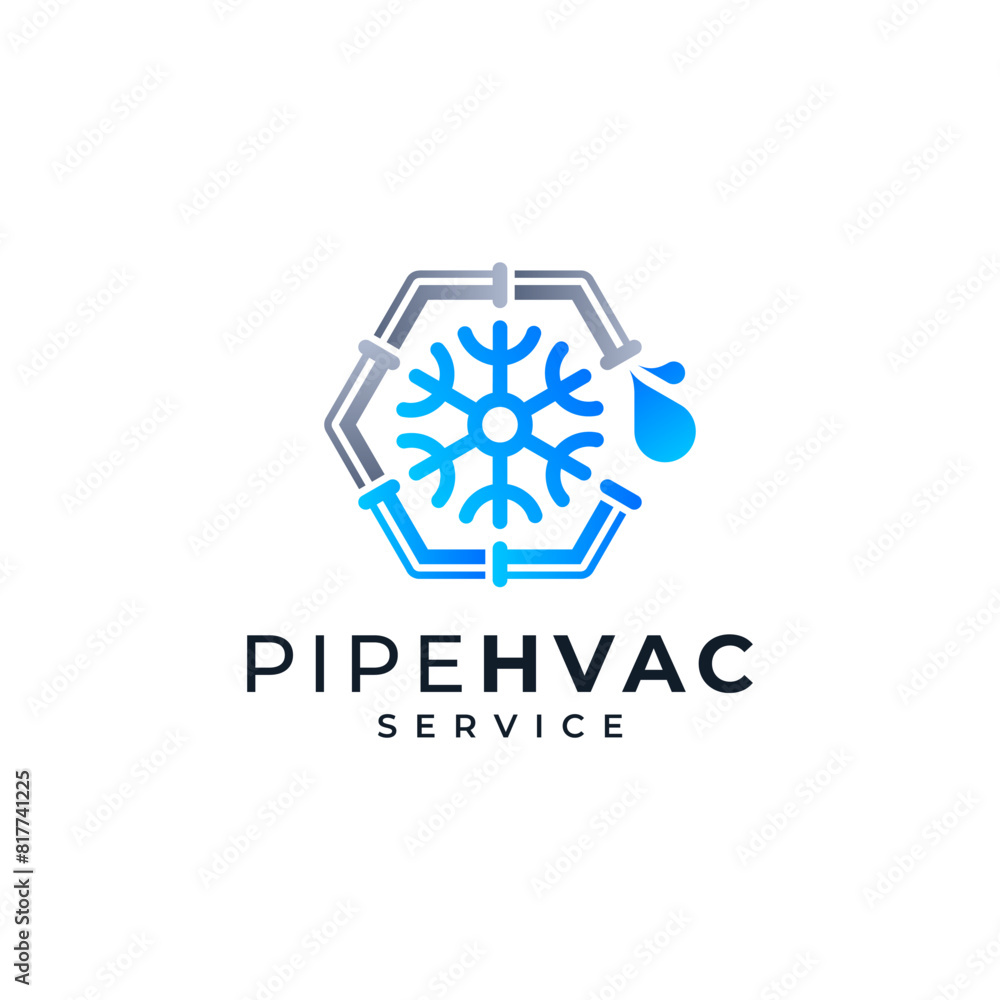 hexagonal plumbing and water drop with snowflake for plumbing and HVAC repair service logo hexagonal plumbing and water drop with snowflake for plumbing and HVAC repair service logo