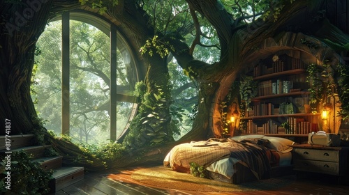 Fantasy Treehouse Bedroom Nestled in Giant Oaks Lush Greenery